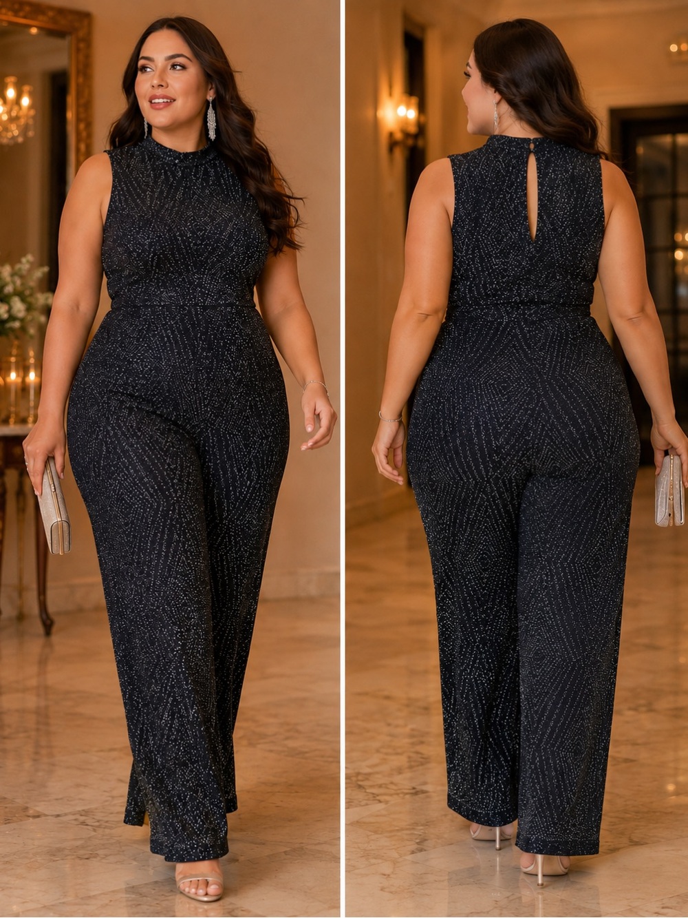 Francesca’s Sparkly Black Wide-Leg Jumpsuit XL